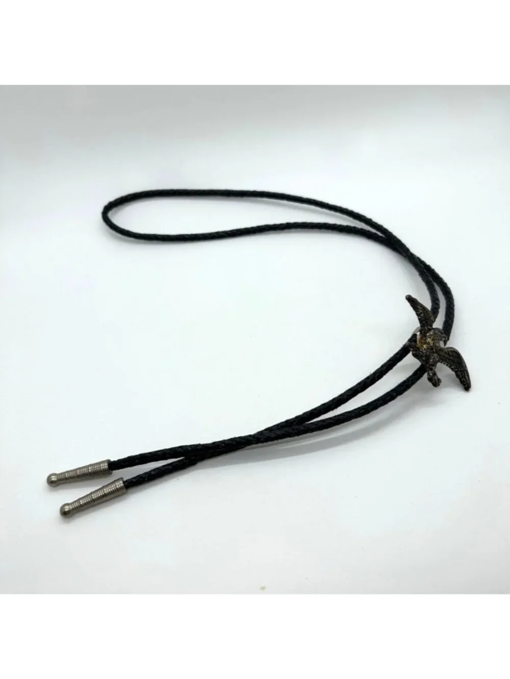 Eagle Bolo Tie With Tarnished Patina On Black Braided Cord Western Cowboy Style - Picture 2 of 10